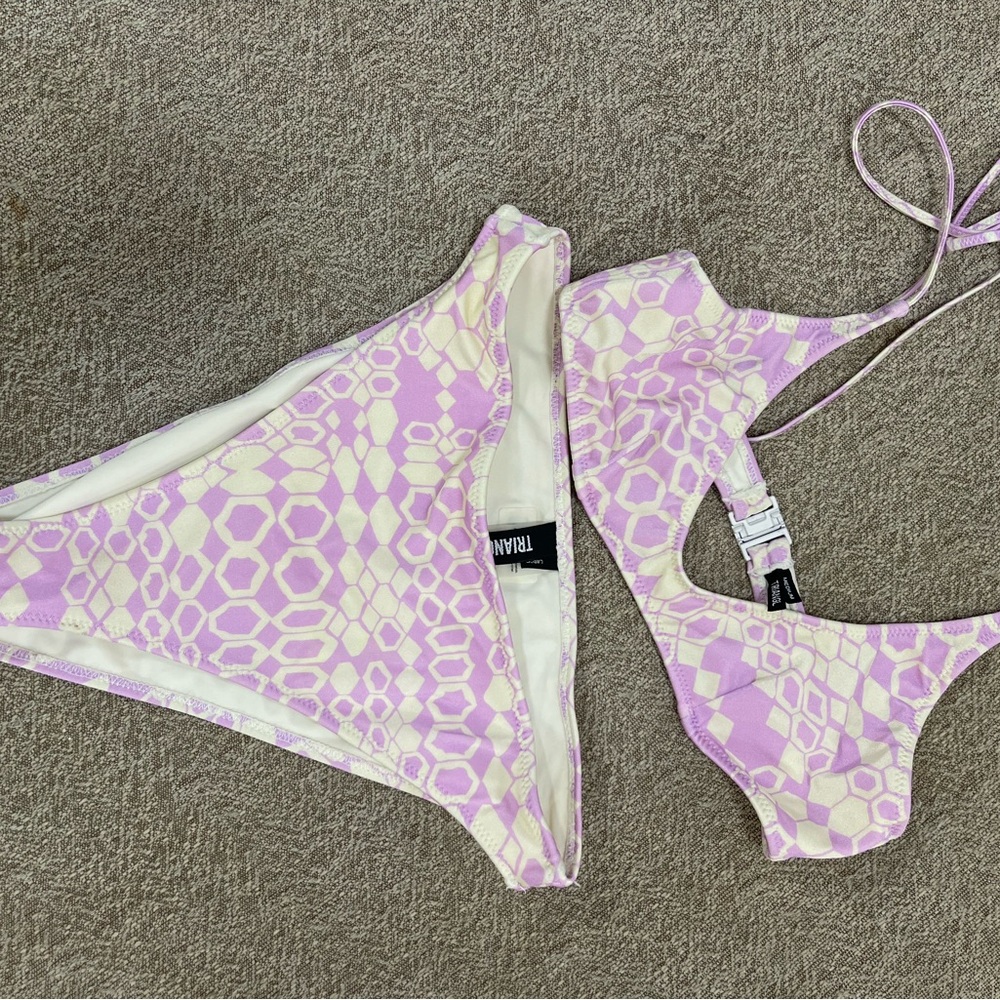 TRIANGL Lavender and Cream Geometric Bikini large bottom, medium top
